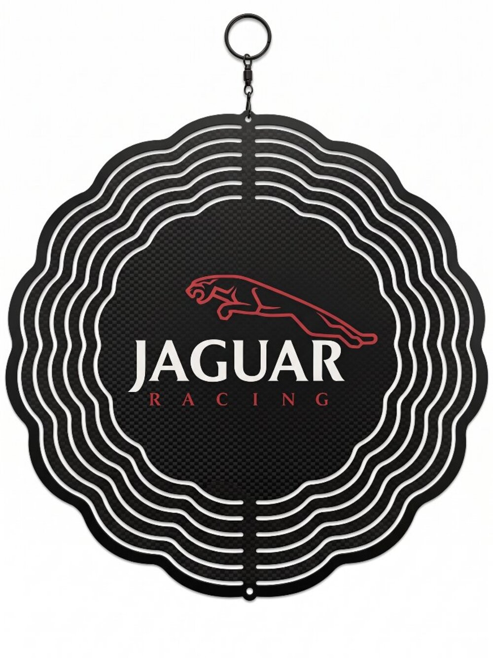 10" Jaguar Racing Logo Kinetic Wind Spinner - Black Metal Hanging Yard Decor